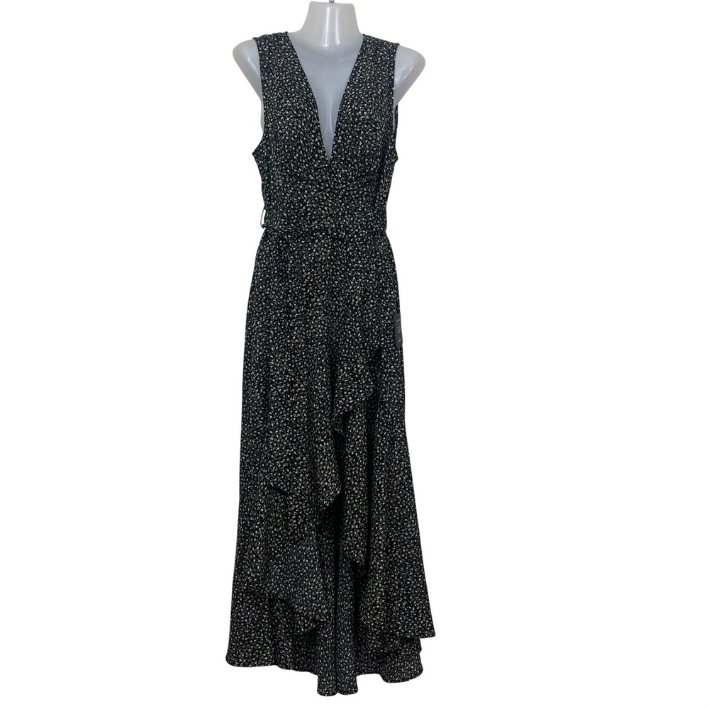 Lulus‎ Women's M NWT Black Flowy Floral Ditsy Sleeveless High-Low Maxi Dress